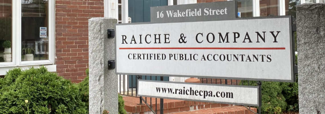 Exterior signage outside Raiche & Company CPAs, PLLC in New Hampshire